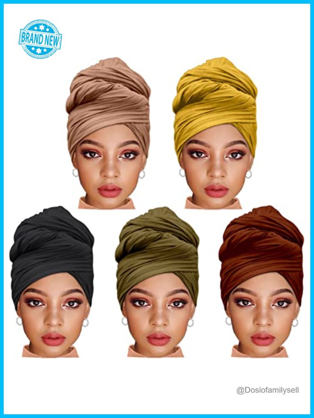 5-Pack Solid Stretch Jersey Hijab Scarves Long Soft Head Wraps